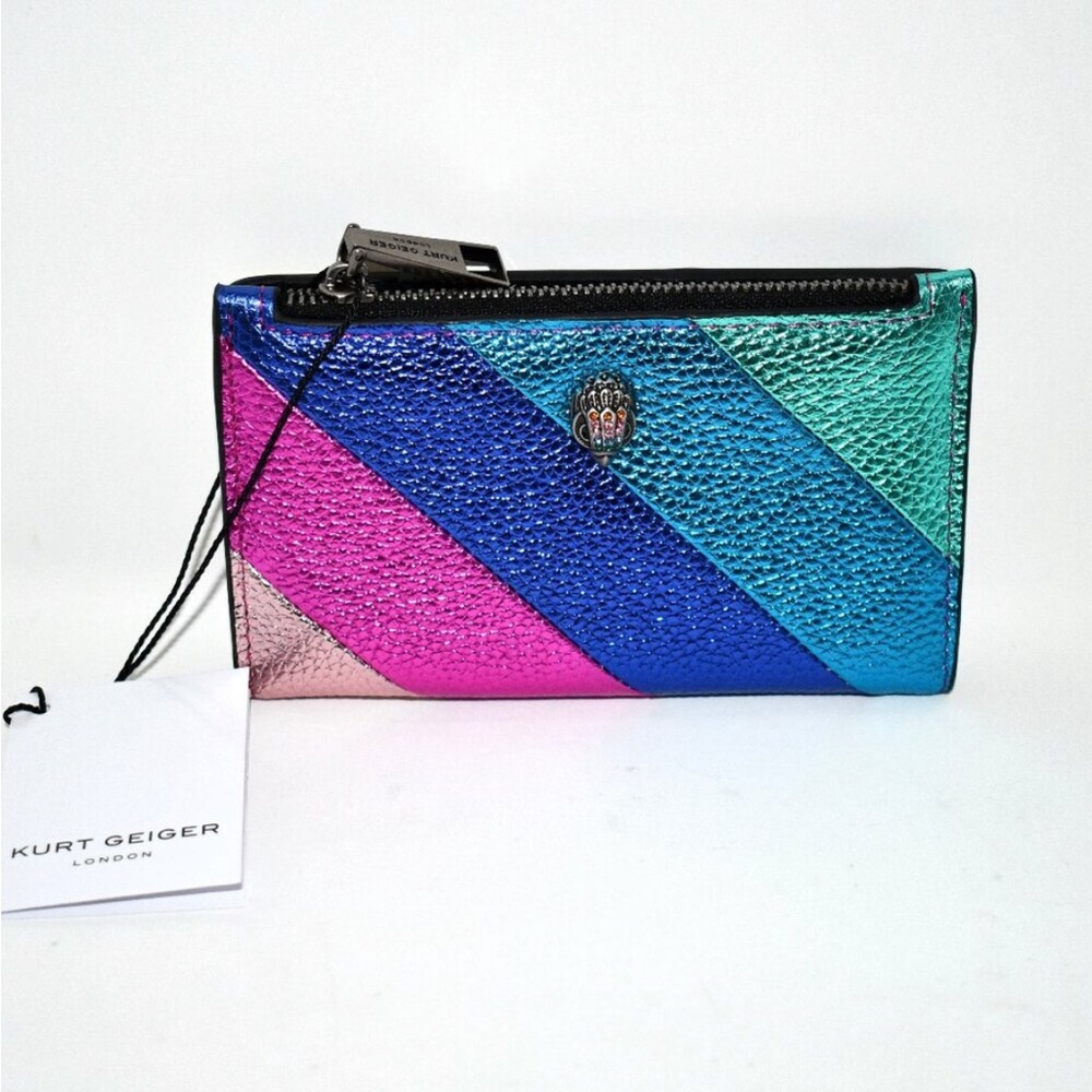Kurt Geiger Kensington Bifold Leather Wallet in Rainbow 🌈 Metallic NWT